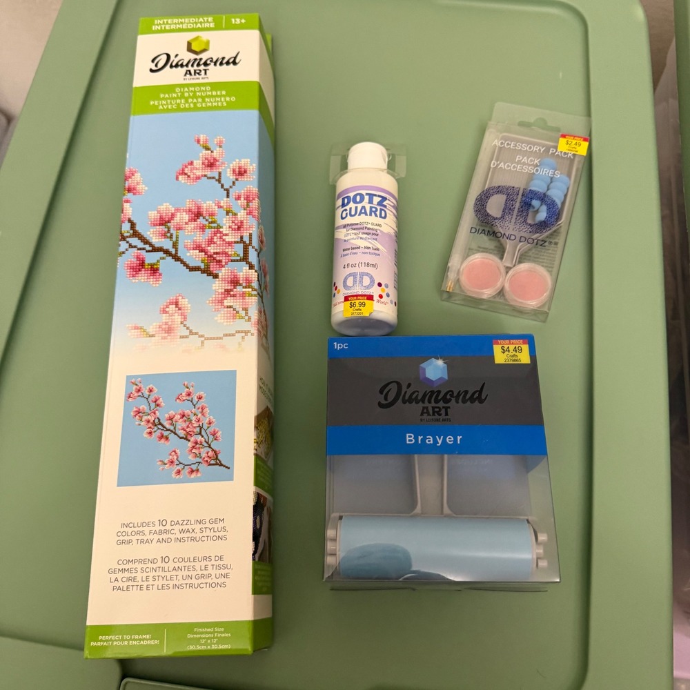 Diamond Art Cherry Blossom Kit Bundle Leisure Arts Dotz Guard Brayer Accessory